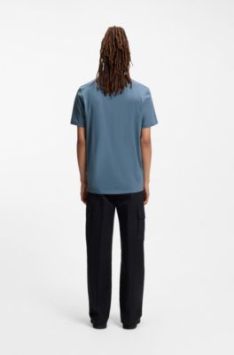 Camiseta de punto de algod&oacute;n con logo estampado, Celeste