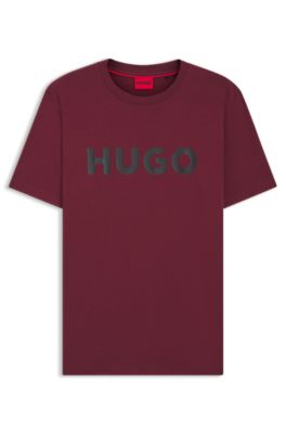 Camiseta de punto de algod&oacute;n con logo estampado, Rojo oscuro