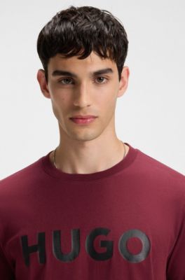 Camiseta de punto de algod&oacute;n con logo estampado, Rojo oscuro