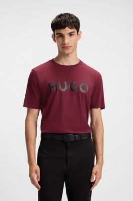 Camiseta de punto de algod&oacute;n con logo estampado, Rojo oscuro