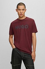 Cotton-jersey regular-fit T-shirt with contrast logo, Dark Red