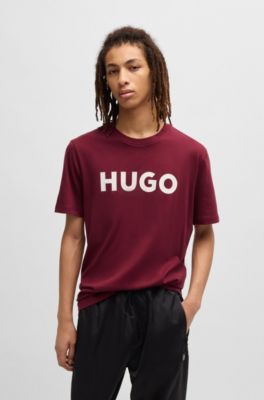 Camiseta de punto de algod&oacute;n con logo estampado, Rosa oscuro
