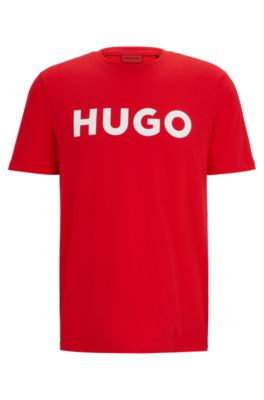 Hugo Cotton-jersey Regular-fit T-shirt With Contrast Logo In Light Pink