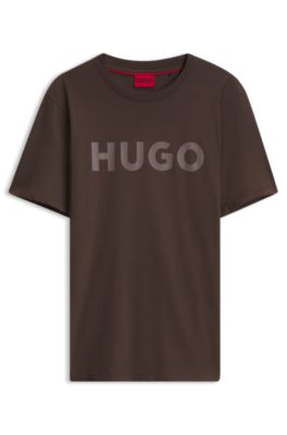 T-shirt en jersey de coton avec logo imprim&eacute;, Marron