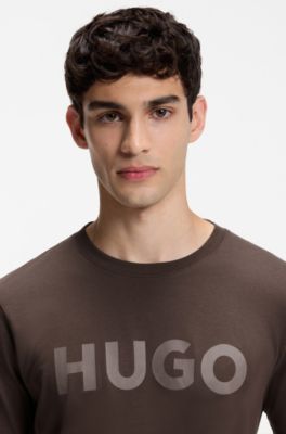 Logo-print T-shirt in cotton jersey, Brown