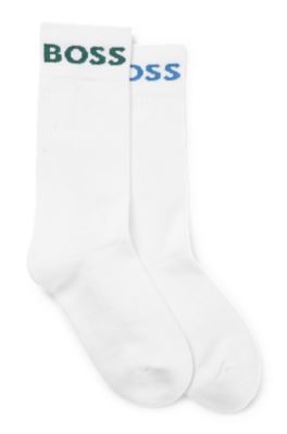 Shop Hugo Boss Two-pack Of Short Logo Socks In A Cotton Blend In White