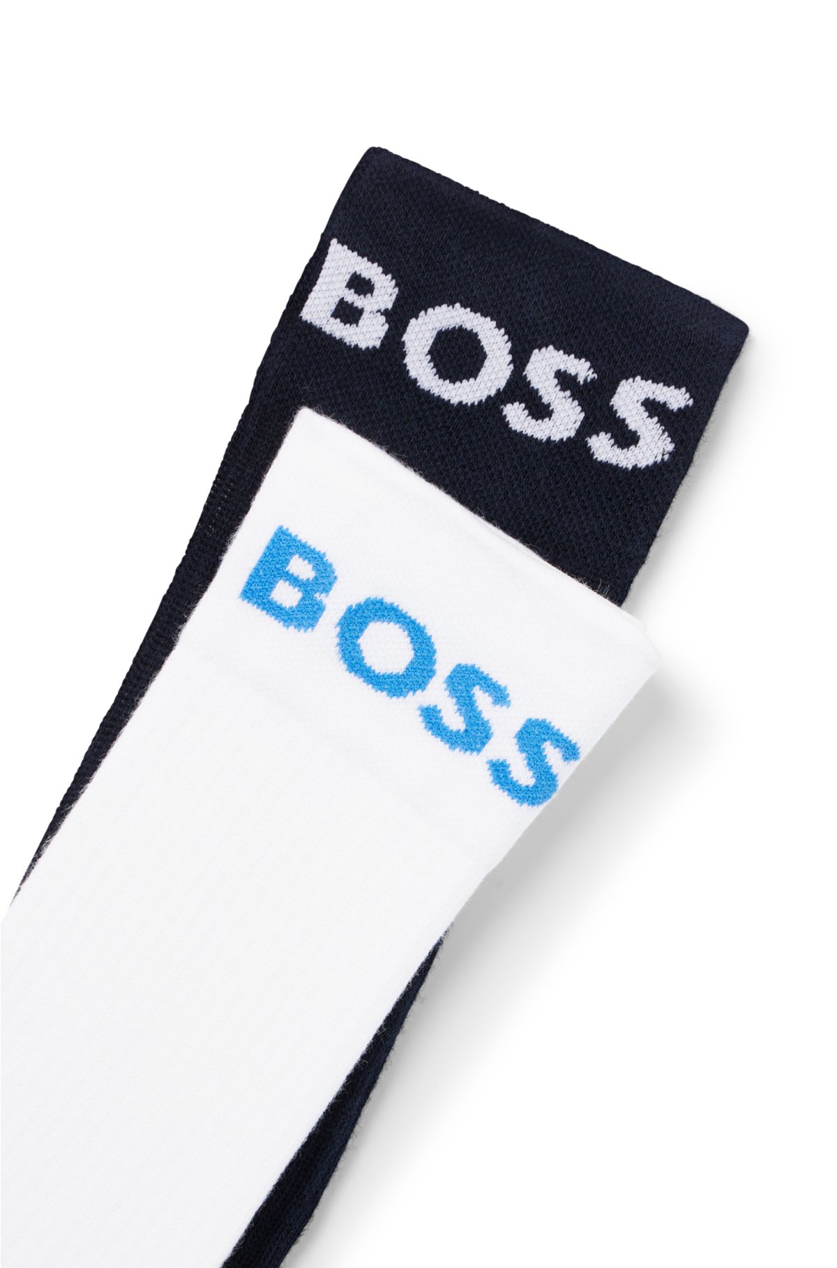 HUGO Intarsia-knit-logo Two-pack Socks in Black for Men