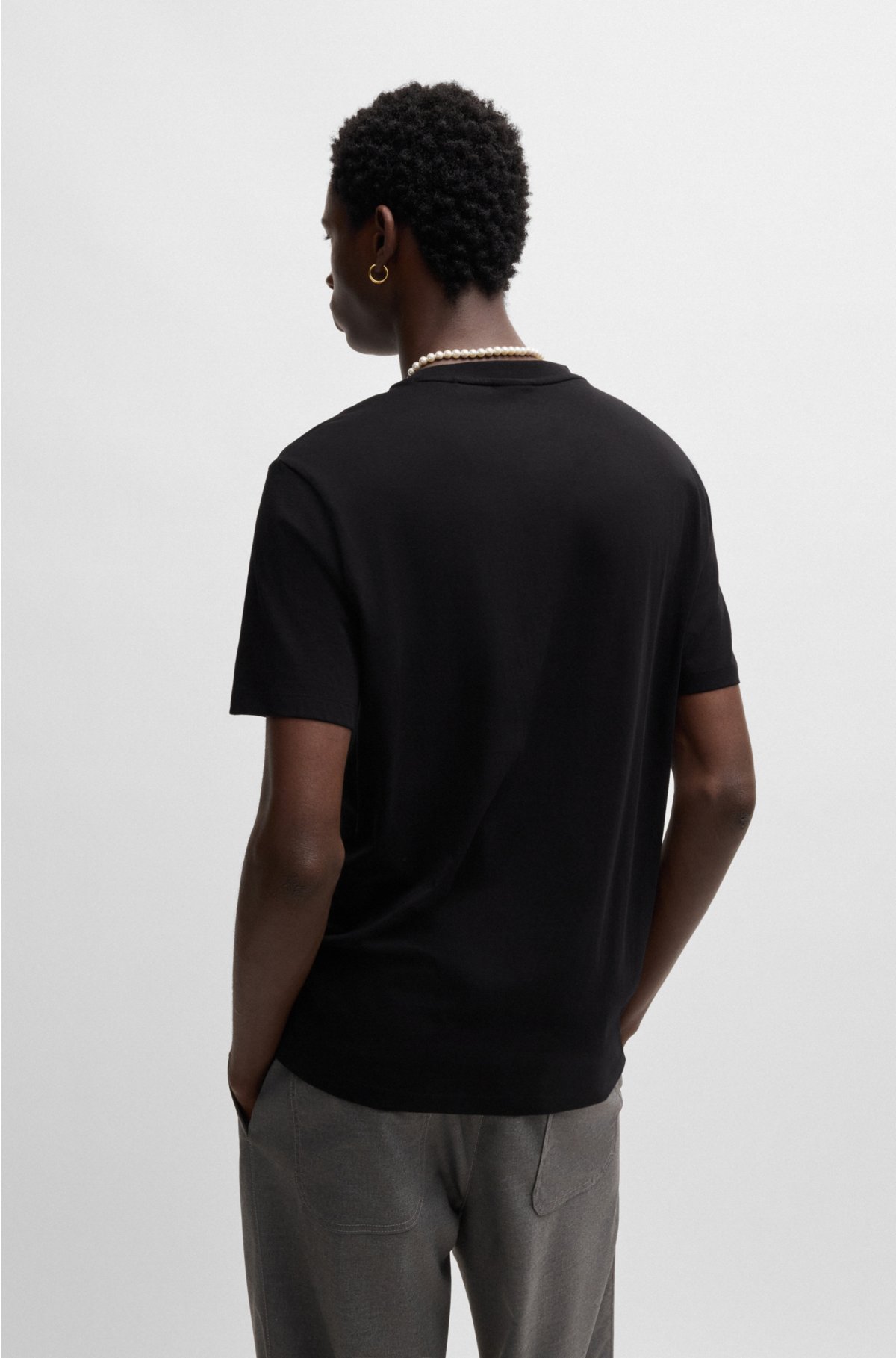 Crew-neck T-shirt in cotton jersey with box logo, Black