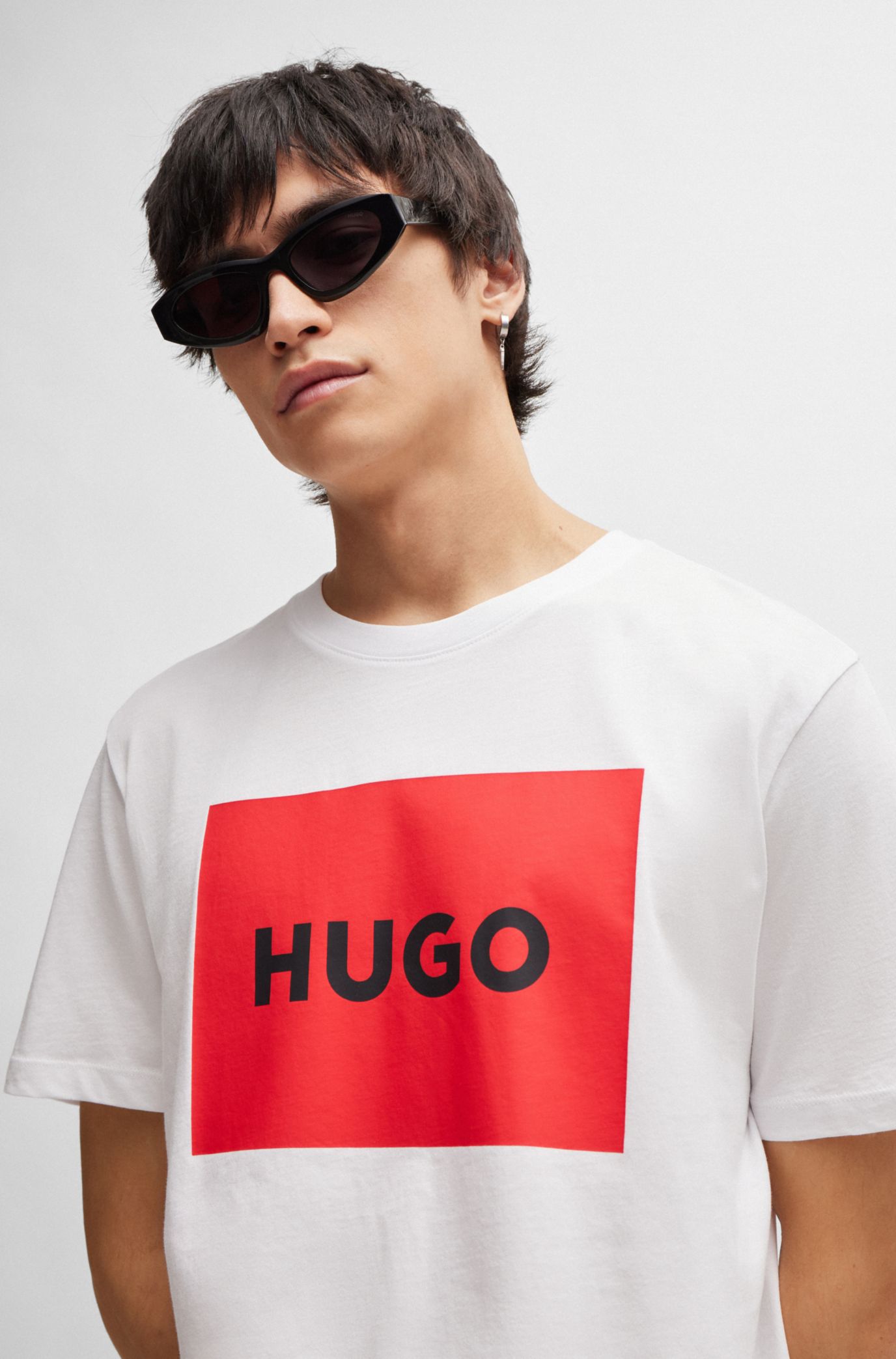 HUGO - Crew-neck T-shirt in jersey with box logo cotton