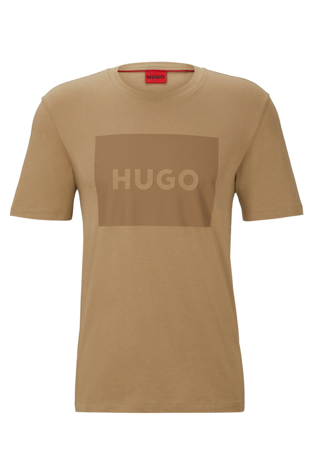 Crew-neck T-shirt in cotton jersey with box logo, Light Brown