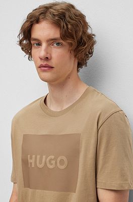 BOSS - Regular-fit pure-cotton T-shirt with monogram jacquard