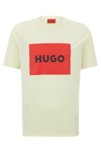 Crew-neck T-shirt in cotton jersey with box logo, Light Yellow