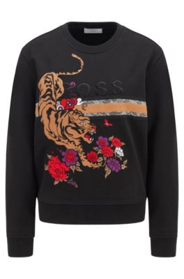 BOSS - Cotton sweatshirt with tiger artwork and logo