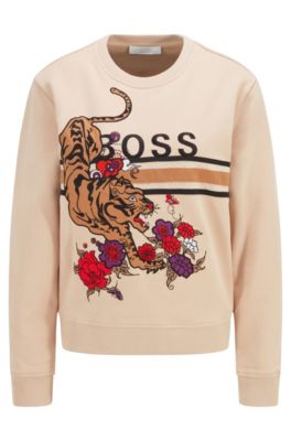 BOSS - Cotton sweatshirt with tiger artwork and logo