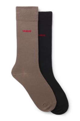 Paquete de dos pares de calcetines de largo est&aacute;ndar con logo, Marr&oacute;n