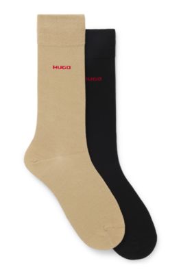 Paquete de dos pares de calcetines de largo est&aacute;ndar con logo, Beige