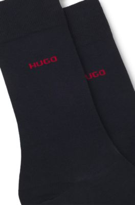 Lot de deux paires de chaussettes mi-hautes avec logo, Bleu fonc&eacute;