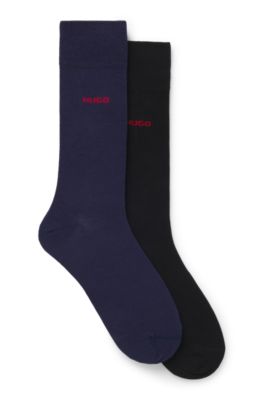 Lot de deux paires de chaussettes mi-hautes avec logo, Bleu fonc&eacute;