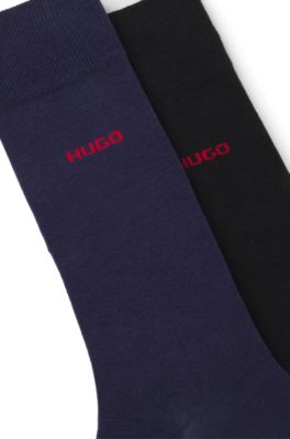 Paquete de dos pares de calcetines de largo est&aacute;ndar con logo, Azul oscuro