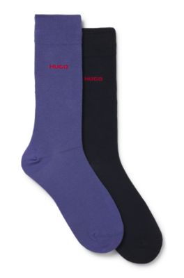 Paquete de dos pares de calcetines de largo est&aacute;ndar con logo, Azul