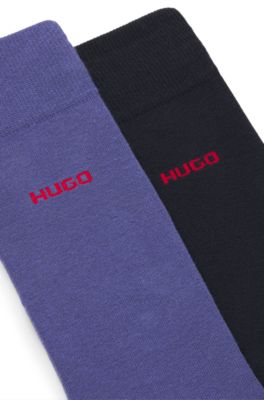 Paquete de dos pares de calcetines de largo est&aacute;ndar con logo, Azul