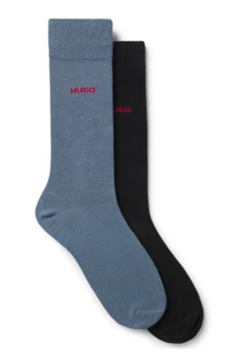 Paquete de dos pares de calcetines de largo est&aacute;ndar con logo, Celeste