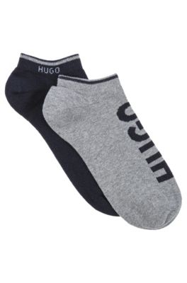 Hugo Two-pack Of Ankle Socks With Logos In Dark Blue