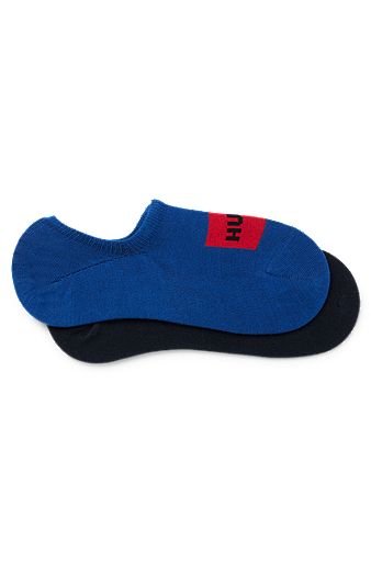 Lot de deux paires de chaussettes invisibles avec patch logo tissé, Bleu