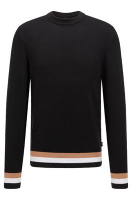 BOSS - Crew-neck sweater in structured cotton with stripe details