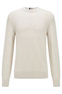 Crew-neck sweater in structured cotton with stripe details, White