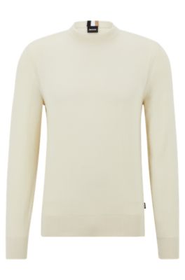 BOSS - Crew-neck sweater in structured cotton with stripe details