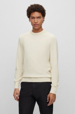 BOSS - Crew-neck sweater in structured cotton with stripe details