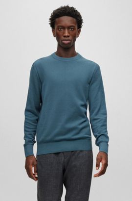 BOSS - Crew-neck sweater in structured cotton with stripe details