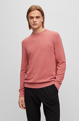 BOSS - Crew-neck sweater in structured cotton with stripe details