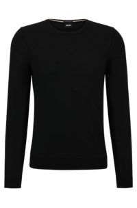 Slim-fit sweater in virgin wool with crew neckline, Black