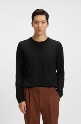 Merino-wool sweater in a slim fit, Black