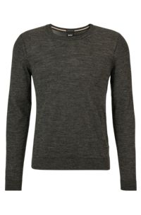 Slim-fit sweater in virgin wool with crew neckline, Black