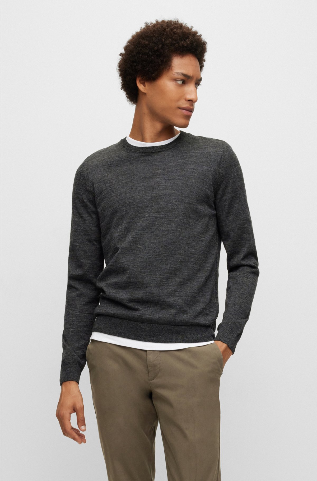 Slim-fit sweater in virgin wool, Black