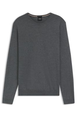 Slim-fit sweater in merino wool, Grey