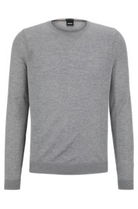 Slim-fit sweater in virgin wool with crew neckline, Silver
