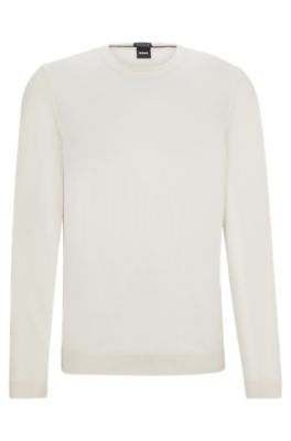 Shop Hugo Boss Slim-fit Sweater In Virgin Wool With Crew Neckline In White