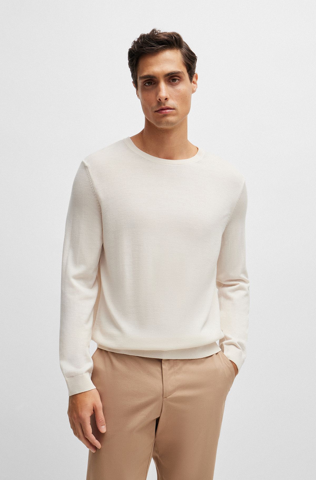 Slim-fit sweater in virgin wool, White