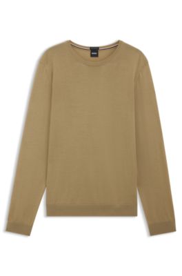 Slim-fit sweater in merino wool, Khaki