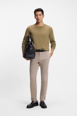 Slim-fit sweater in merino wool, Khaki