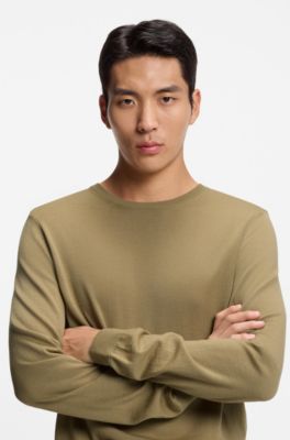 Slim-fit sweater in merino wool, Khaki