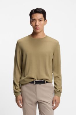 Slim-fit sweater in merino wool, Khaki