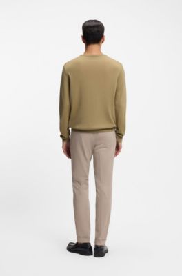 Slim-fit sweater in merino wool, Khaki