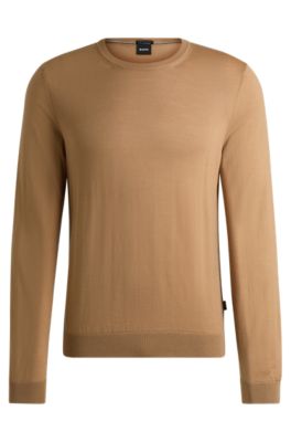 Hugo Boss Slim-fit Sweater In Virgin Wool In Beige