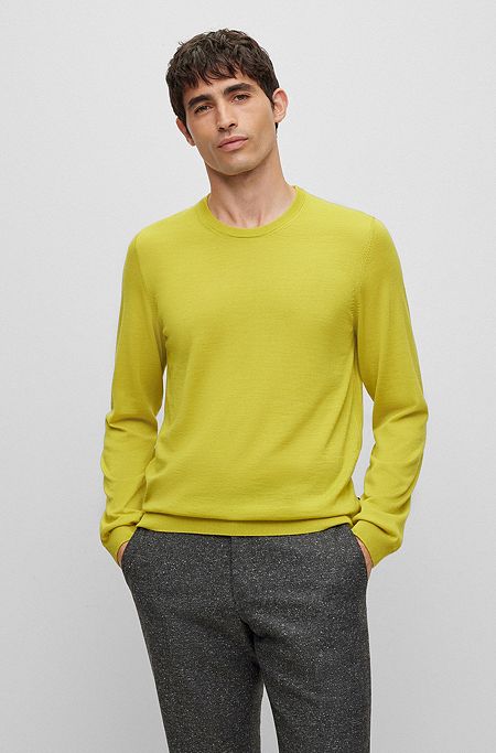 Slim-fit sweater in virgin wool with crew neckline, Green