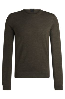Hugo Boss Slim-fit Sweater In Virgin Wool With Crew Neckline In Light Green
